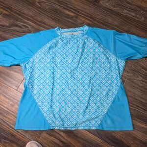 USKINZ Womens UPF 50 Sunwear Rashguard Swim Top Blue Geometric Print 3XL